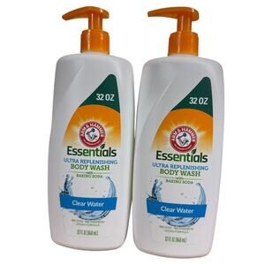 2x 32 oz Arm & Hammer Essentials Body Wash Clear Water Baking Soda Moisturizing